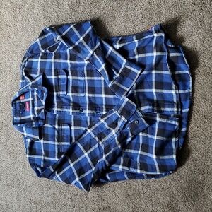 Izod Blue and Black Plaid Button-Down Shirt